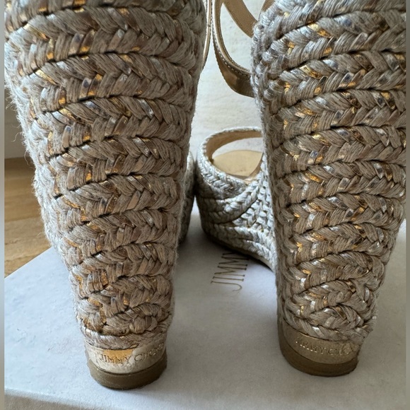 JIMMY CHOO Perla Wedge Sandal Jute Raffia and Gold Size 9 / 40 - Picture 5 of 8